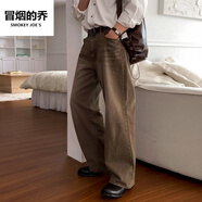冒煙的喬（SMOKEY JOE`S）復古風(fēng)水洗牛仔褲男秋季寬松直筒長(cháng)褲子韓系通勤百搭闊腿褲 棕色 M (29碼 約2尺2)