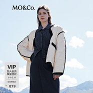 MO&Co.絲絨感撞色邊菱格壓紋寬松運動(dòng)泡芙中長(cháng)款羽絨服外套女 米白色-第2批 S 160
