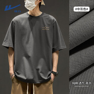 回力（Warrior）男士短袖t恤重磅純棉日系寬松半袖夏季美式休閑潮流百搭上衣男款 中灰#HL鏤空圓 5XL