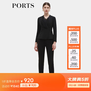 PORTS寶姿春夏款女裝簡(jiǎn)約V領(lǐng)斜襟修身西裝外套ALM8J022NWB011 黑色-1 XS (2)
