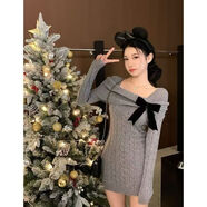 纖晟伊針織毛衣連衣裙2026新款新寵兒新年過(guò)年戰袍來(lái)襲短裙 淺灰色 均碼