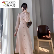 啄木鳥(niǎo)（TUCANO）春秋冬新款韓國氣質(zhì)毛衣裙子半高領(lǐng)內搭中長(cháng)款針織長(cháng)袖連衣裙女 粉色 S 80-95斤