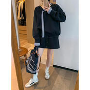 ANBIEM2025年春裝新款灰色時(shí)尚套裝裙女休閑領(lǐng)寬松衛衣半身裙兩件套裝 藏藍色套裝 【今年流行爆款/獨特漂亮超好看】 M  【建議98斤-108斤