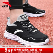 安踏男鞋運動(dòng)鞋男秋冬季男士軟底網(wǎng)面跑步鞋休閑鞋皮面保暖防水鞋子男 （秋季皮面防水鞋）黑/淺灰 40.5 （7.5碼）