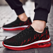 李寧（LI-NING）男鞋春季飛織網(wǎng)面休閑鞋男士輕便軟底減震跑步鞋軟底防滑鞋子 7789黑紅 39