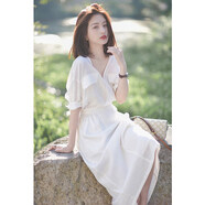 小紅書(shū)爆品歐洲站2025新款茶歇法式收腰顯瘦長(cháng)裙子高級感白色襯衫 白色 S