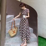 韓系覆古格紋吊帶裙女2026夏季新款修身收腰包臀裙A字長(cháng)裙子 圖片色 S [85105斤]
