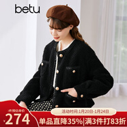 betu百圖女裝冬季新款短外套圓領(lǐng)復古時(shí)尚外套長(cháng)袖短外套女2211T84 黑色 L