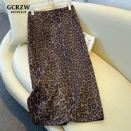 GCRZW高端時(shí)尚洋氣豹紋半身裙中長(cháng)款秋冬季2025包臀裙超火麂皮絨a字裙 咖色長(cháng)款 【輕奢氣質(zhì)款】 XL /29 建議115-125斤