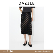 DAZZLE 地素半裙2025年夏季新款黑色真絲印花長(cháng)裙 黑色 S