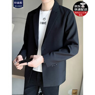 軒森圖 休閑西裝外套微胖男生顯瘦穿搭小西裝男簡(jiǎn)約大碼輕熟風(fēng)西服套裝 黑色 2XL (180) （160-180斤）