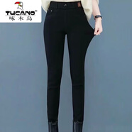 啄木鳥(niǎo)（TUCANO）2025秋冬季新款女士休閑褲加絨加厚緊身黑色褲子高腰彈力小腳 黑色 不加絨  常規 M (建議斤以?xún)?