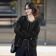 AEMAPE休閑風(fēng)亮片刺繡圓領(lǐng)棒球服外套女2026春季新款小個(gè)子百搭夾克上衣 黑色 L 建議105-120斤