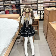 何佳功熊之原創(chuàng  )lolita古早昭和蛋糕三層裙擺背帶裙套裝公主風(fēng)清新甜美 黑色背帶裙+白色過(guò)膝襪+禮盒 XXS S