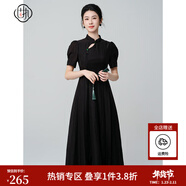 固執（OBSTINATE）【特價(jià)】2025夏季新中式鏤空旗袍領(lǐng)黑色改良版泡泡短袖國風(fēng)連衣裙 黑色 S