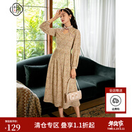 固執（OBSTINATE）【清倉價(jià)】秋季新款復古碎花長(cháng)袖立領(lǐng)中長(cháng)款雪紡連衣裙 櫻草黃 S