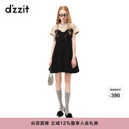 DZZIT地素夏季甜酷少女假兩件繡花工藝蝴蝶連衣裙3H2O4561A 黑色 S