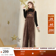 兩三事幻獸出沒(méi) 2025春季新款趣味印花雪尼爾直筒背帶褲女 咖色 L