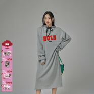 CHUU時(shí)尚長(cháng)袖休閑連衣裙女秋新品秋季寬松開(kāi)叉洋氣長(cháng)款衛衣裙 灰色 均碼