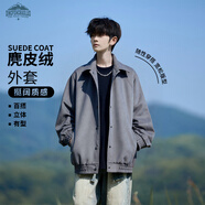 頂峰保羅（Dingfengbaoluo）夾克外套男士春季休閑寬松潮麂皮絨上衣美式棒球服YM9921灰色2XL