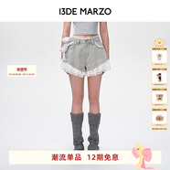 13DE MARZO女士 小熊蕾絲短褲高級感百搭寬松牛仔褲 灰色 L