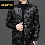 CARDANRO奢侈品牌高端刺繡男士冬季短款羽絨服潮牌歐洲站休閑韓版修身外套 黑色 M