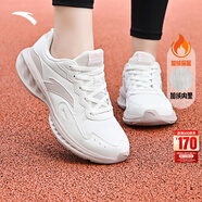 安踏運動(dòng)鞋女鞋秋冬新款防水皮面跑步鞋休閑鞋百搭輕便軟底減震小白鞋 【加絨保暖棉鞋】象牙白/灰-10 37.5 (235mm)