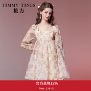 糖力【商場(chǎng)同款】減齡娃娃裙春秋季新款長(cháng)袖歐根紗印花連衣裙女 橘粉印花色 M