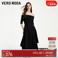 VEROMODA連衣裙新款一字領(lǐng)五分袖修身A字不規則通勤優(yōu)雅 S59黑色 165/84A/M