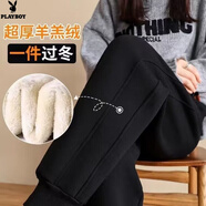 花花公子（PLAYBOY）運動(dòng)褲女冬季加絨加厚休閑棉褲外穿東北一條過(guò)冬特厚羊羔絨衛褲女 黑色長(cháng)褲棉布料【中厚百搭休閑褲】 加絨 XL 【適合120-135斤左右】