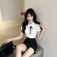 夏季ol制服套裝工作服職業(yè)裝氣質(zhì)女白襯衫包臀裙子酒店前臺黑包裙 6756#白色短袖襯衣+領(lǐng)結 L