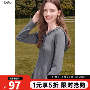 百圖betu女裝2025秋季新款連衣裙交叉綁繩設計連帽顯瘦裙子女2508T88 深灰 M