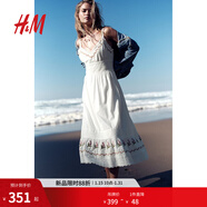 H&M女裝連衣裙2025秋新款波嬉風(fēng)V領(lǐng)蕾絲修身喇叭印花吊帶裙1278224 奶油色/花卉 XL 170/116