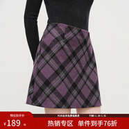 范思藍恩高腰復古格紋羊毛呢半身裙短裙女2025秋冬新款小A裙4265 紫色格紋 S