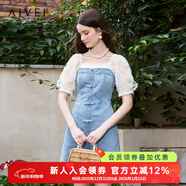 AIVEI欣賀艾薇夏季新少女甜美新中式盤(pán)扣方領(lǐng)牛仔連衣裙R0360191 牛仔藍 S