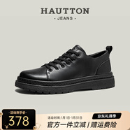 皓頓（HAUT TON）新品休閑皮鞋男款頭層牛皮商務(wù)休閑男鞋新款百搭厚底板鞋子男 黑色 43 適合運動(dòng)鞋44碼