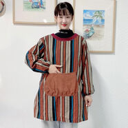 菲蓮時(shí)尚圍裙女防水防油廚房家用美甲美睫高端洋氣大口袋上班工作服 長(cháng)袖款磚紅條紋