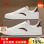 安踏板鞋男鞋秋冬黑色鞋休閑鞋子皮面防潑水防滑低幫薄底運動(dòng)板鞋男 8067-4象牙白/絳紅色 40.5