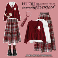 新年戰袍圣誕氛圍感穿搭紅色學(xué)院風(fēng)連衣裙女秋冬季2024新款jk制服 紅色開(kāi)衫配兔子胸針+白色襯衫+紅色條紋領(lǐng)帶紅色連衣 S S