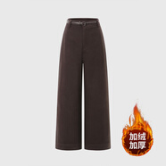 5+（FivePlus）FIVE PLUS兩色一?？勰ッＷ醒澬掳骓n潮秋冬百搭顯瘦闊腿褲女生 啡色 （腰帶隨機送） XL （120-130斤）