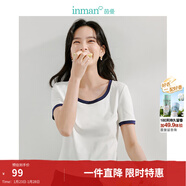 茵曼（INMAN）撞色羅紋棉女裝U領(lǐng)短袖T恤修身氣質(zhì)通勤2026夏季新款短款上衣 牙白色 L