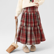 艾卡諾 I.KARNOW女童半身裙冬裝2026新款兒童巨好看絲絨蛋糕裙子大童冬季長(cháng)款黑色 4553紅色格子加絨長(cháng)裙 140