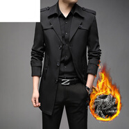 JEEP SPIRIT中長(cháng)款風(fēng)衣外套男春秋季新款超大碼男士商務(wù)休閑加厚外套中青年 黑色色 加絨 M (可穿100-110斤左右)