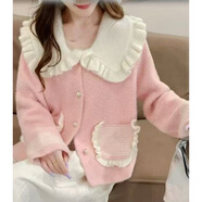 第喜武小香風(fēng)毛呢短外套女2026撞色寬松顯瘦減齡針織娃娃領(lǐng)百搭上衣 粉色深610外套 S 80-95斤