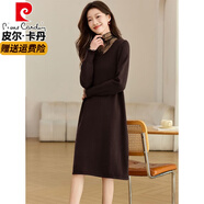 皮爾卡丹（pierre cardin）高端品牌羊毛打底連衣裙女過(guò)膝毛衣裙秋冬新款配大衣氣質(zhì)感長(cháng)裙子 咖色 XL