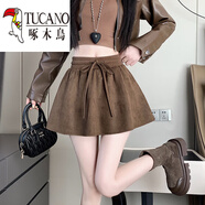 啄木鳥(niǎo)（TUCANO）麂皮絨短裙女秋冬季小個(gè)子松緊腰高腰顯瘦休閑百搭a字蓬蓬半身裙 咖色 S
