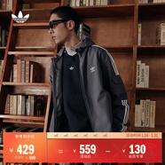 adidas經(jīng)典三條紋運動(dòng)連帽夾克外套男女春季阿迪達斯三葉草 深灰   XS