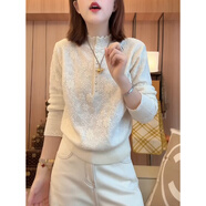 當季花邊蕾絲立領(lǐng)毛衣打底衫女秋冬針織內搭2025新款韓系減齡 白色 S 8095斤