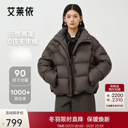 艾萊依陳都靈同款女士羽絨服泡芙短款連帽抽繩保暖冬新年外套 朱古力M