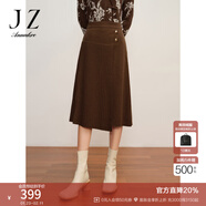 玖姿·安娜蔻法式復古松緊羊毛褶皺半身裙腰裙女冬款 咖啡 S
